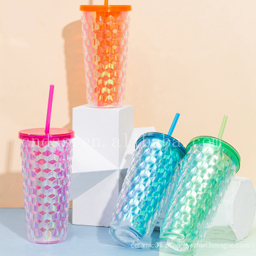 18 onças de copo de copo de plástico duplo com copo de copo com canudinho